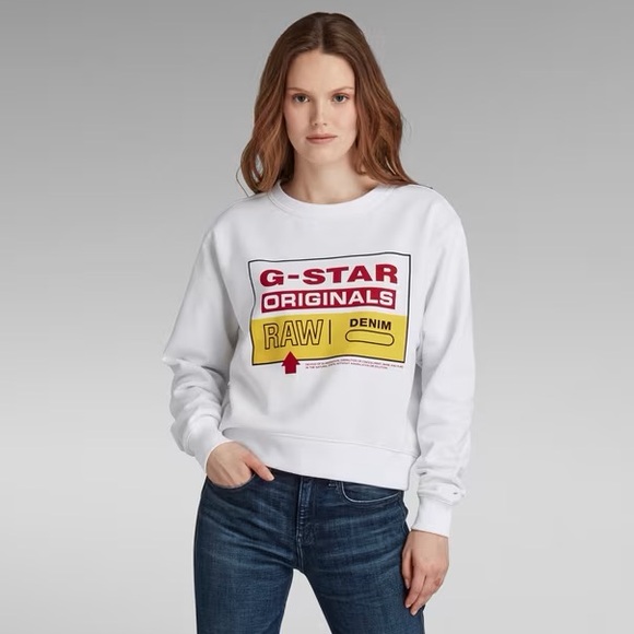 G-Star Raw Cropped Graphic Sweatshirt in White, SZ S LIKE NEW - Picture 3 of 12
